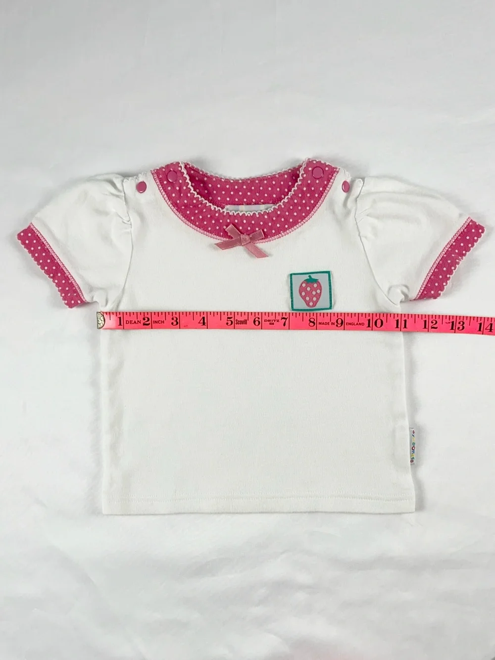 Gymboree Vintage 90s Kids Strawberry Pink White Polka Dot Puff Sleeve Top XS - Picture 4 of 13
